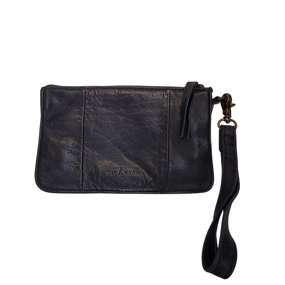 Black Leather Day & Mood Wristlet Wallet